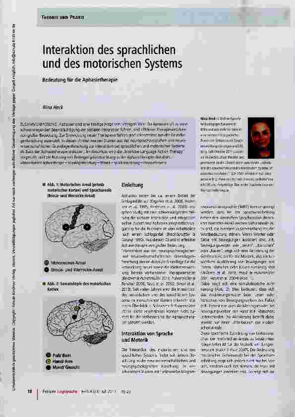 Vorschauseite 1: Interaktion des sprachlichen und des motorischen Systems