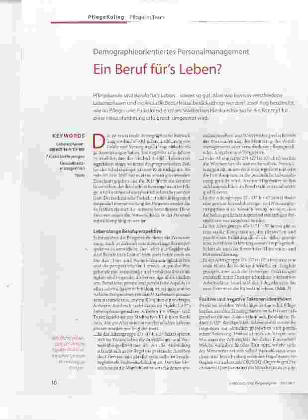 Vorschauseite 1: Demographieorientiertes Personalmanagement Ein Beruf für das Leben?