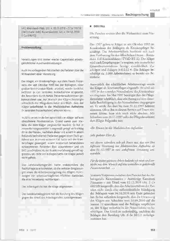 Vorschauseite 2: Zur Wirksamkeit einer Versetzung Weisungsrecht