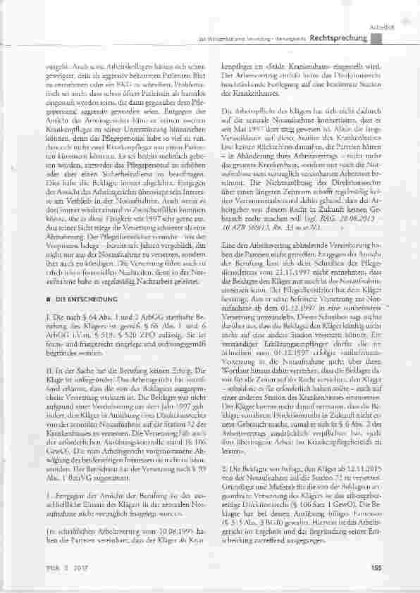 Vorschauseite 4: Zur Wirksamkeit einer Versetzung Weisungsrecht