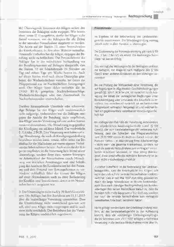 Vorschauseite 6: Zur Wirksamkeit einer Versetzung Weisungsrecht