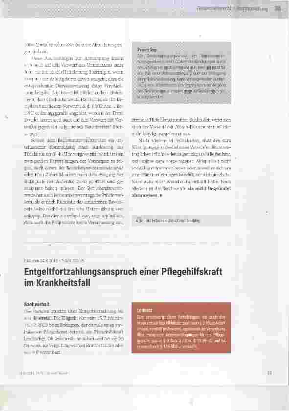 Vorschauseite 4: Kündigung eines Betriebsratsmitgiieds wegen behaupteter Pflegefehier