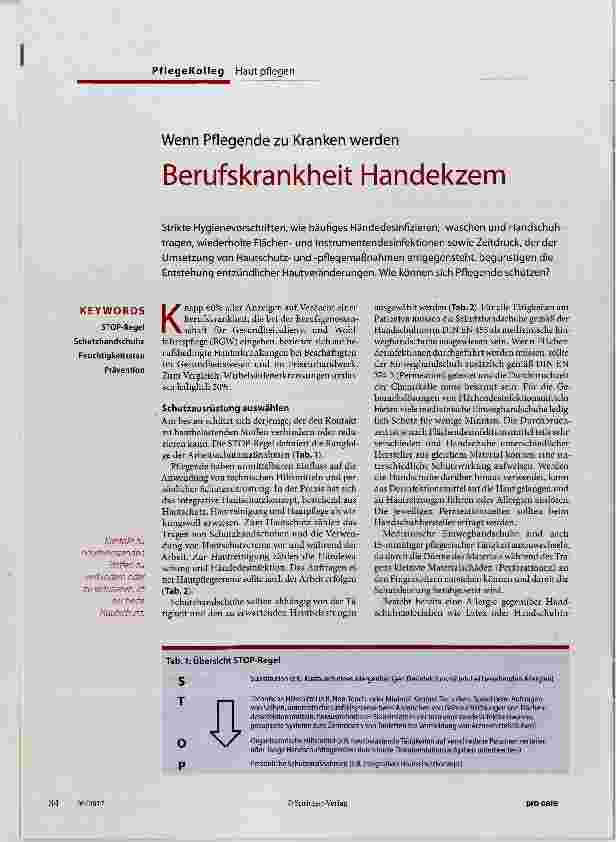 Vorschauseite 1: Berufskrankheit Handekzem