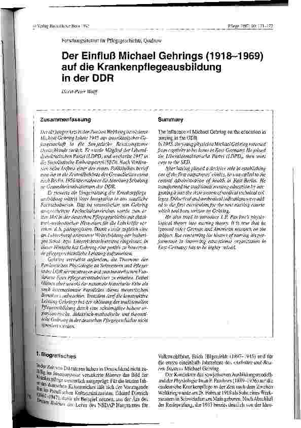 Vorschauseite 1: Der Einfluß Michael Gehrings ( 1918-1969) auf die Krankenpflegeausbildung in der DDR