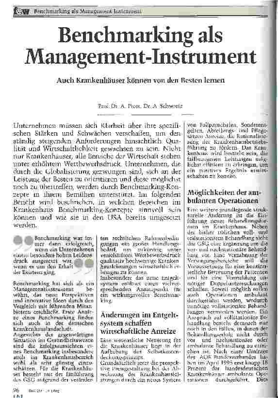Vorschauseite 1: Benchmarking als Management-Instrument Auch Krankenhäuser können von den Besten lernen
