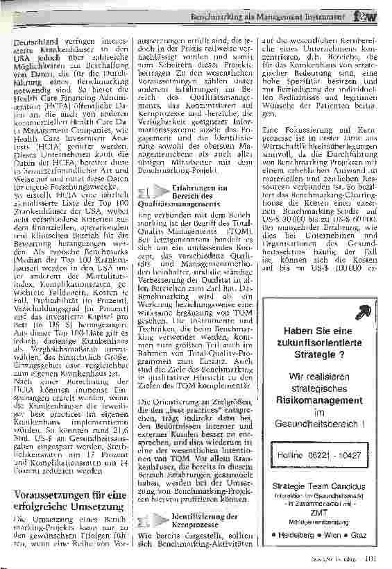 Vorschauseite 5: Benchmarking als Management-Instrument Auch Krankenhäuser können von den Besten lernen