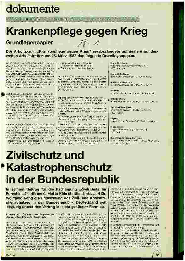 Vorschauseite 1: Krankenpflege gegen Krieg Grundlagenpapier