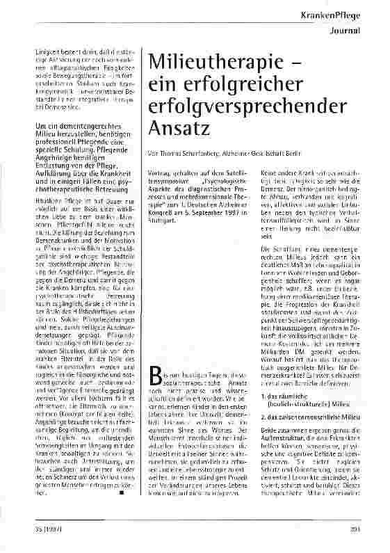 Vorschauseite 1: Milieutherapie - ein erfolgreicher erfolgversprechender Ansatz