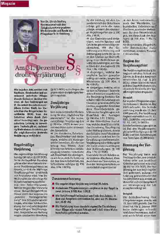 Vorschauseite 1: Am 31 Dezember droht Verjährung