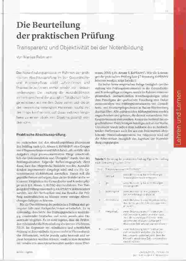 Vorschauseite 1: Die Beurteilung der praktischen Prüfung Transparenz und Objektivität bei der Notenbildung