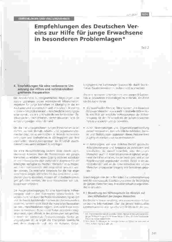 Vorschauseite 1: Empfehlungen des Deutschen Vereins zur Hilfe für junge Erwachsene in besonderen Problemlagen Teil 2