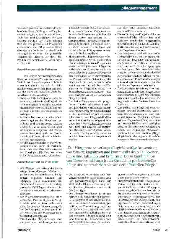 Vorschauseite 2: 10 Jahre GuGK: Die Rolle des Pflegeprozesses