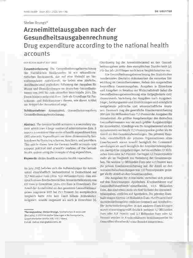 Vorschauseite 1: Arzneimittelausgaben nach der Gesundheitsausgabenrechnung