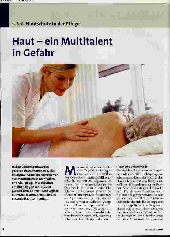 Vorschauseite 1: 1. Teil Hautschutz in der Pflege - Haut - ein Multitalent in Gefahr