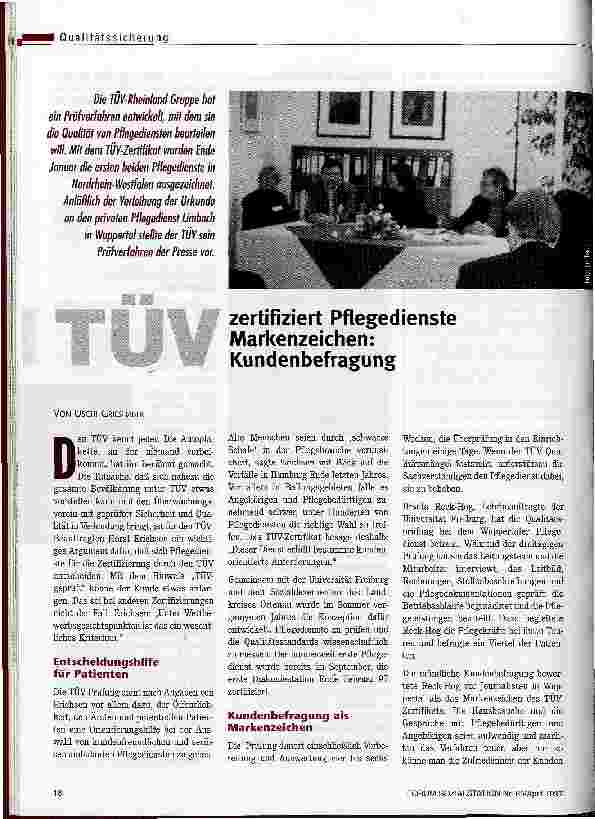 Vorschauseite 1: TÜV zertifiziert Pflegedienste Markenzeichen: Kundenbefragung