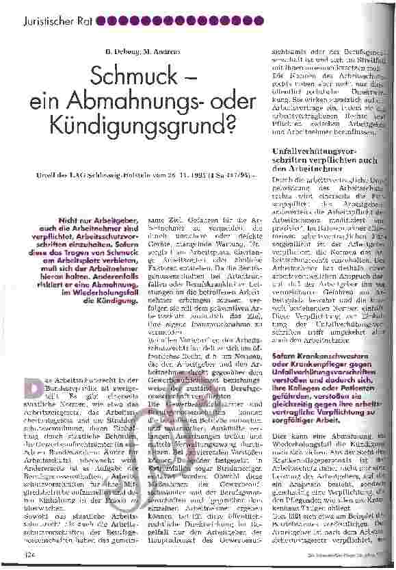 Vorschauseite 1: Schmuck - ein Abmahnungsoder Kündigungsgrund? Urteil des LAG Schleswig-Hostein vom 26. 11. 95 (4 Sa 447/95)