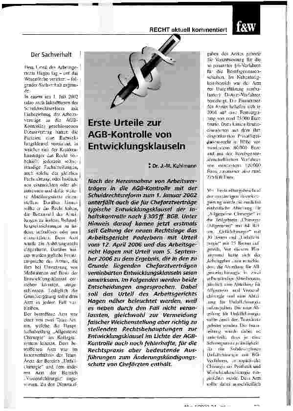Vorschauseite 1: Erste Urteile zur AGB-Kontrolle von Entwicklungsklauseln