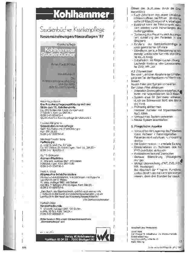 Vorschauseite 3: Pflegehandbuch der Anästhesieabteilung Teil 1: Arterielle Katheter, AV Hämofiltration