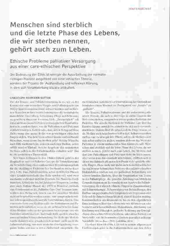Vorschauseite 1: Menschen sind sterblich und die letzte Phase des Lebens, die wir sterben nennen, gehört auch zum Leben.