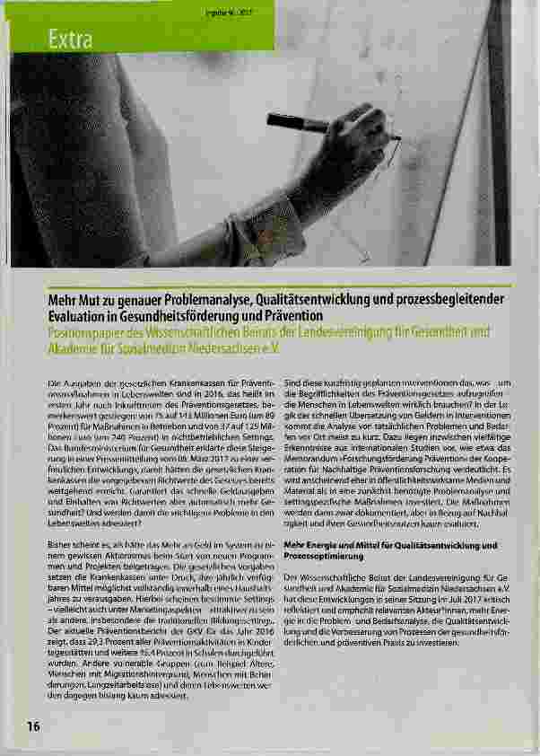 Vorschauseite 1: Mehr Mut zu genauer Problemanalyse, Qualitätsentwicklung und prozessbegleitender Evaluation in Gesundheitsförderung und Prävention Positionspapier des Wissenschaftlichen Beirats d…
