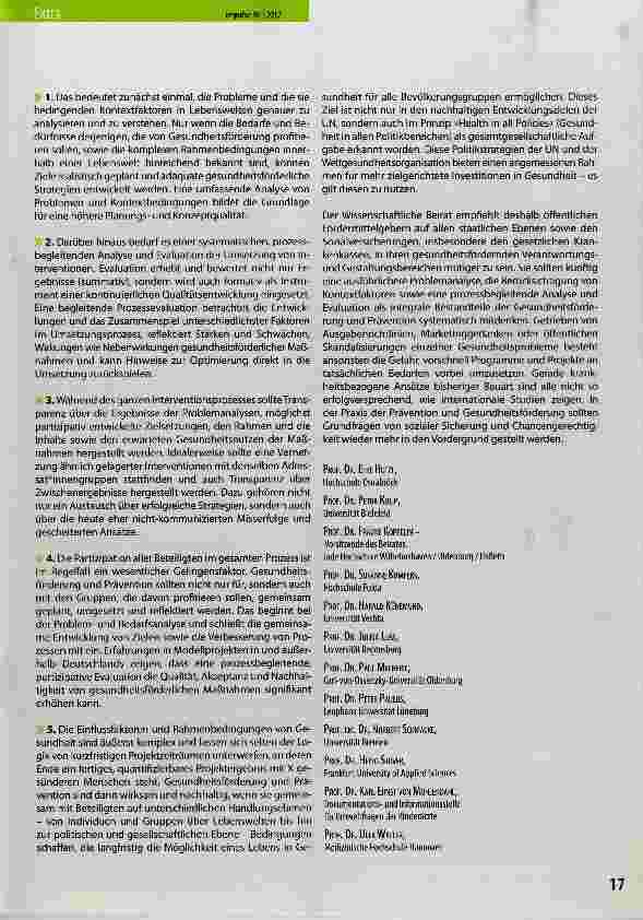 Vorschauseite 2: Mehr Mut zu genauer Problemanalyse, Qualitätsentwicklung und prozessbegleitender Evaluation in Gesundheitsförderung und Prävention Positionspapier des Wissenschaftlichen Beirats d…