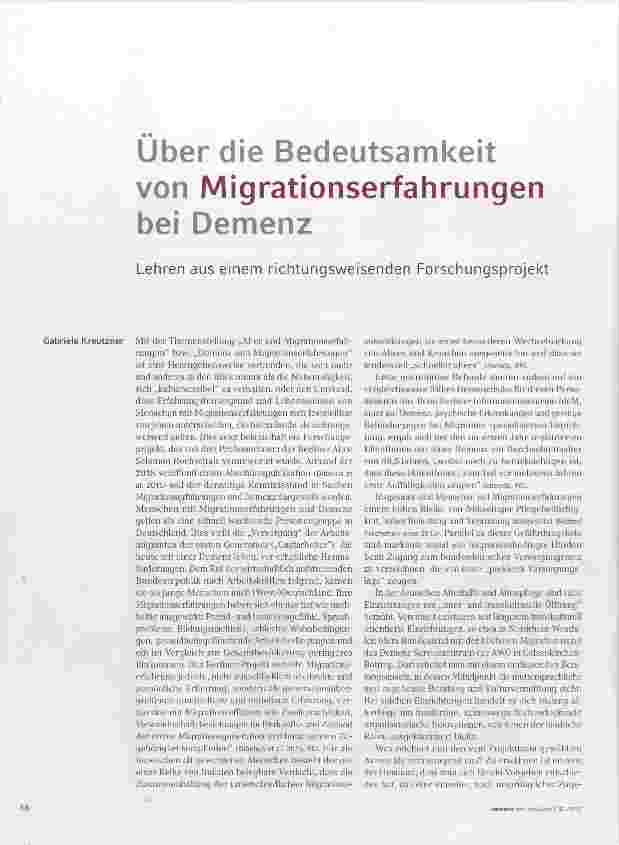 Vorschauseite 1: über die Bedeutsamkeit von Migrationserfahrungen bei Demenz