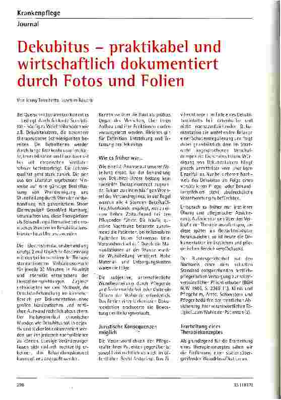Vorschauseite 1: Dekubitus - praktikabel und wirtschafllich dokumentiert duch Fotos und Folien