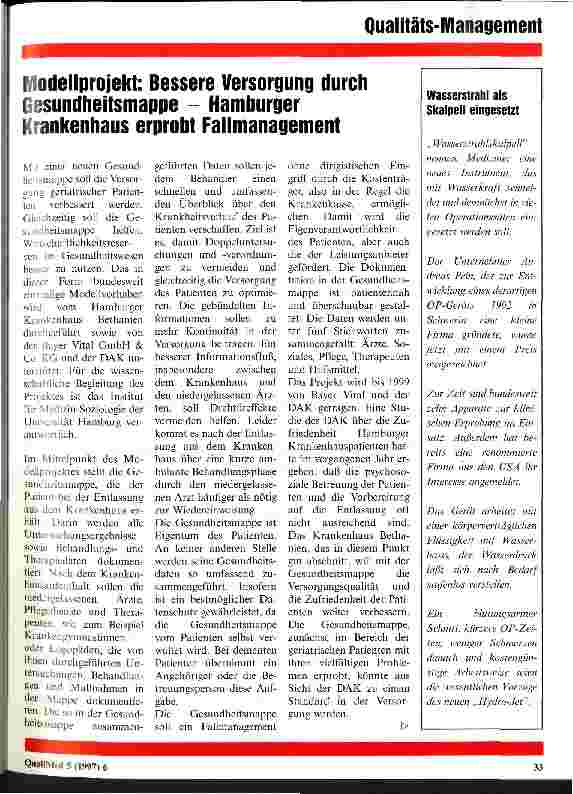 Vorschauseite 1: Modellprojekt: Bessere Versorgung durch Gesundheitsmappe - Hamburger Krankenhaus erprobt Fallmanagement