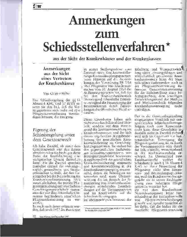 Vorschauseite 1: Anmerkungen zum Schiedsstellenverfahren aus Sicht der Krankenkassen und der Krankenkassen