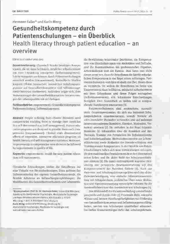 Vorschauseite 1: Gesundheitskompetenz durch Patientenschulungen ein ÜberblickHealth literacy through patient education anoverview