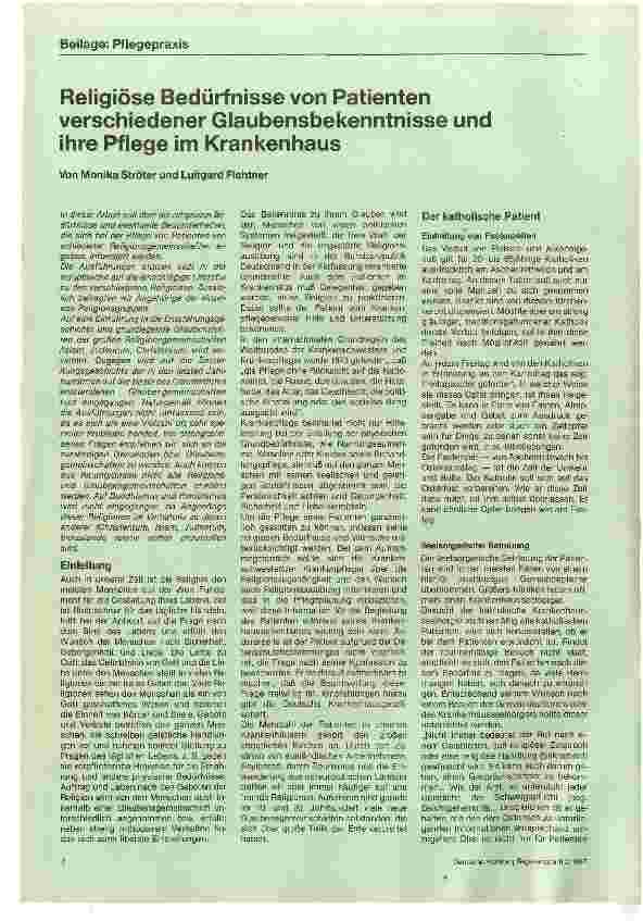 Vorschauseite 1: Religiöse Bedürfnisse von Patienten verschiedener Glaubensbekenntnisse und ihre Pflege im Krankenhaus