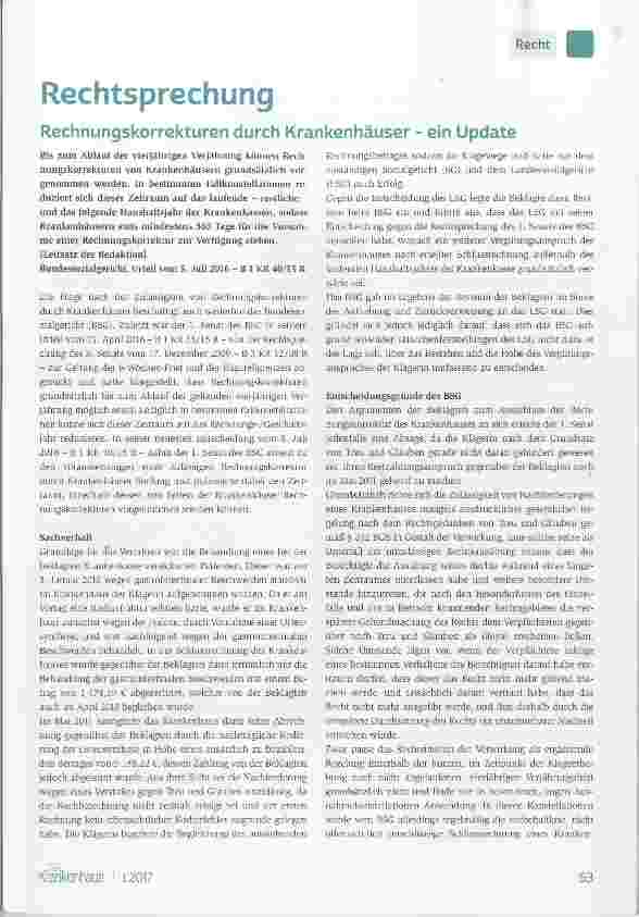 Vorschauseite 1: Rechnungskorrekturen durch Krankenhäuser - ein Update