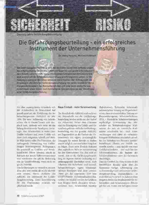 Vorschauseite 1: Die Gefährdungsbeurteilung ein erfolgreiches Instrument der Unternehmensführung