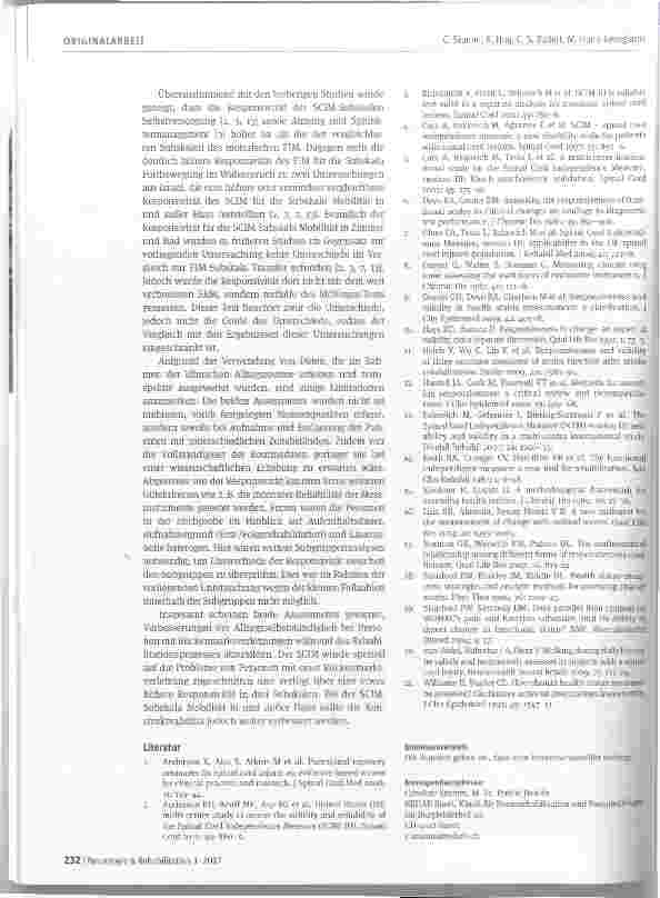 Vorschauseite 6: Responsivität des »Spinal Cord Independence Measure« (SCIM) und des »Functional Independence Measure« (FIM) bei Personen mit Rückenmarksverletzung