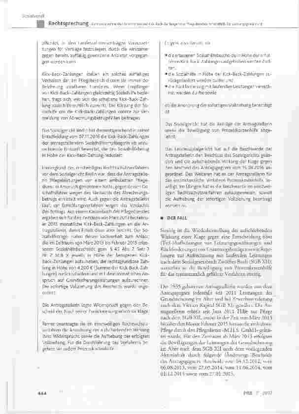 Vorschauseite 2: Zum anzurechnenden Einkommen aus Kick-Back-Zahlungen des Pflegedienstes hinsichtlichder Leistungsgewährung
