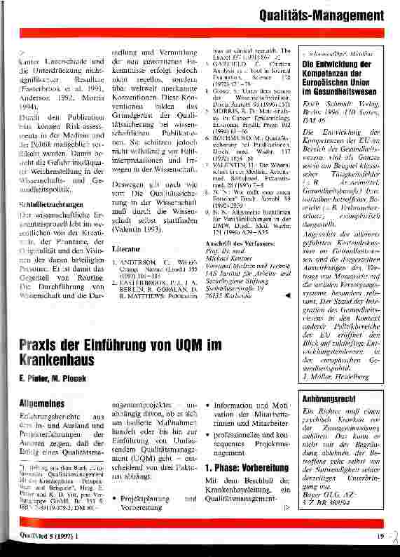 Vorschauseite 1: Praxis der Einführung von UQM im Krankenhaus