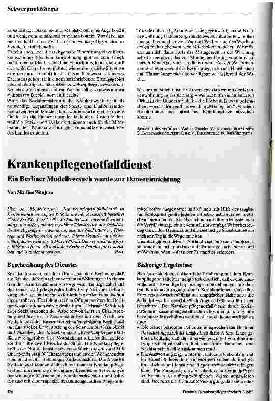 Vorschauseite 1: Krankenpflegenotdienst Ein Berliner Modellversuch wurde zur Dauereinrichtung