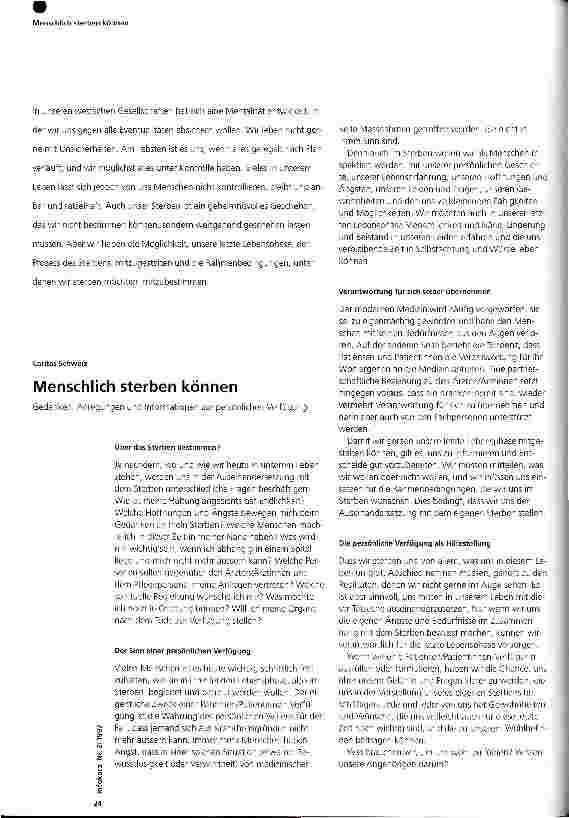 Vorschauseite 1: Menschlich sterben können Gedanken, Anregungen und Informationen zur persönlichen Verfügung