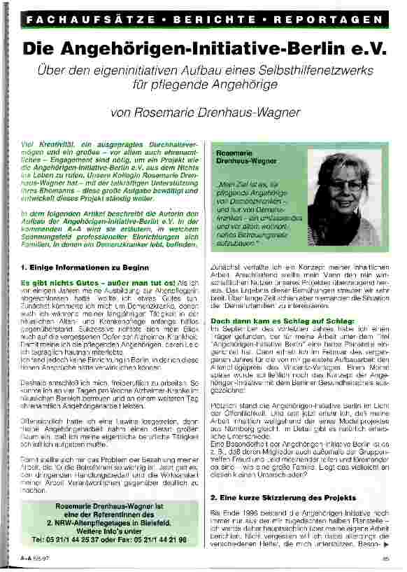 Vorschauseite 1: Die Angehörigen-Initiative-Berlin e. V. Über den eigeninitiativen Aufbau eines Selbsthilfenetzwerks für pflegende Angehörige