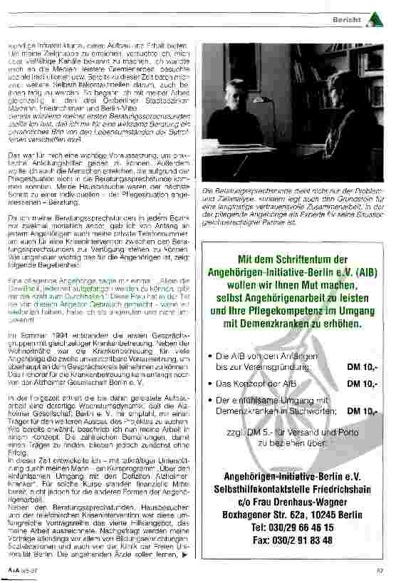 Vorschauseite 3: Die Angehörigen-Initiative-Berlin e. V. Über den eigeninitiativen Aufbau eines Selbsthilfenetzwerks für pflegende Angehörige