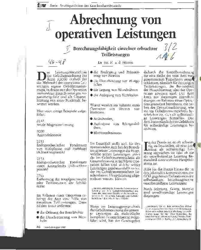 Vorschauseite 1: Abrechnung von operativen Leistungen Berechnungsfähigkeit einzelner erbrachter Teilleistungen