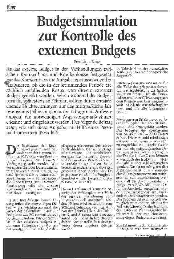 Vorschauseite 1: Budgetsimulation zur Kontrolle des externen Budgets