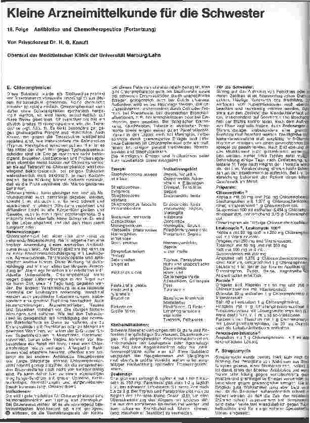 Vorschauseite 1: Kleine Arzneimittelkunde für die Schwester 18. Folge: Antibiotica und Chemotherapeutica (Fortsetzung)