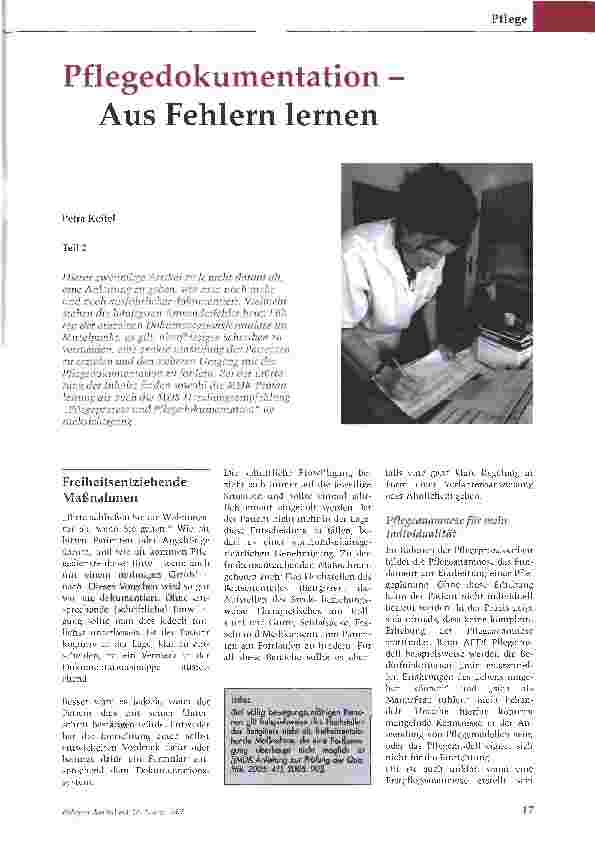 Vorschauseite 1: Pflegedokumentation -Aus Fehlern lernen