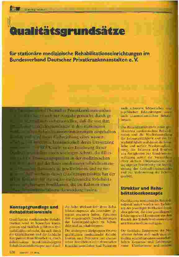 Vorschauseite 1: Qualitätsgrundsätze für stationäre medizinische Rehabilitationseinrichtungen im Bundesverband Deutscher Privatkrankenanstalten e. V.
