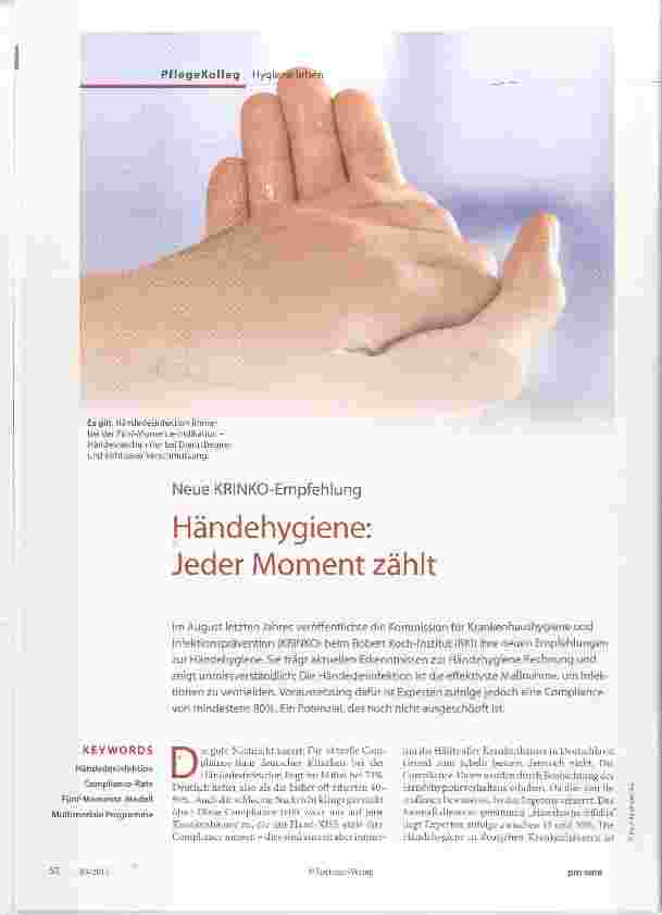 Vorschauseite 1: Neue KRINKO-Empfehlung Händehygiene: Jeder Moment zählt