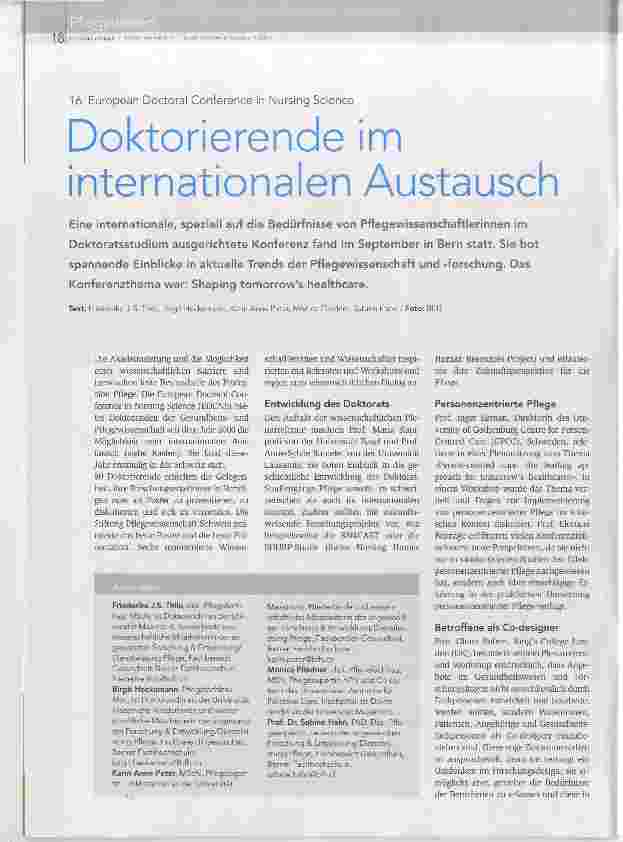 Vorschauseite 1: 16. European Doctoral Conference in Nursing Science Doktorierende im internationalen Austausch