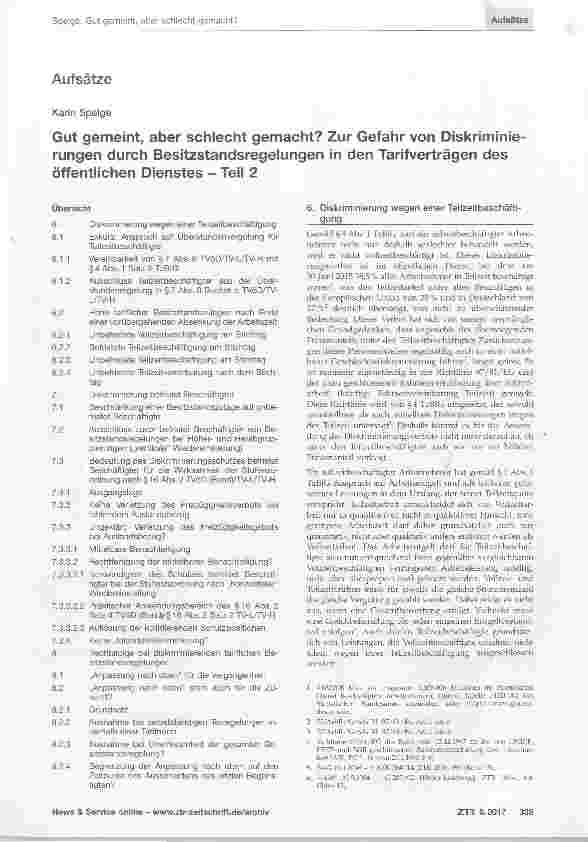 Vorschauseite 1: Gut gemeint, aber schlecht gemacht? Zur Gefahr von Diskriminierungen durch Besitzstandsregelungen in den Tarifverträgen des öffentlichen Dienstes Teil 2