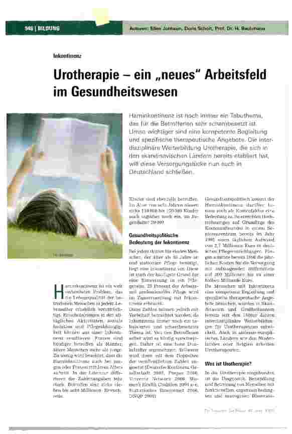 Vorschauseite 1: Urotherapie - ein „neues Arbeitsfeld im Gesundheitswesen