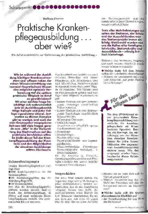 Vorschauseite 1: Praktische Krankenpflegeausbildung ... aber wie? - Ein Erfahrungsbericht zur Verbesserung der praktischen Ausbildung -